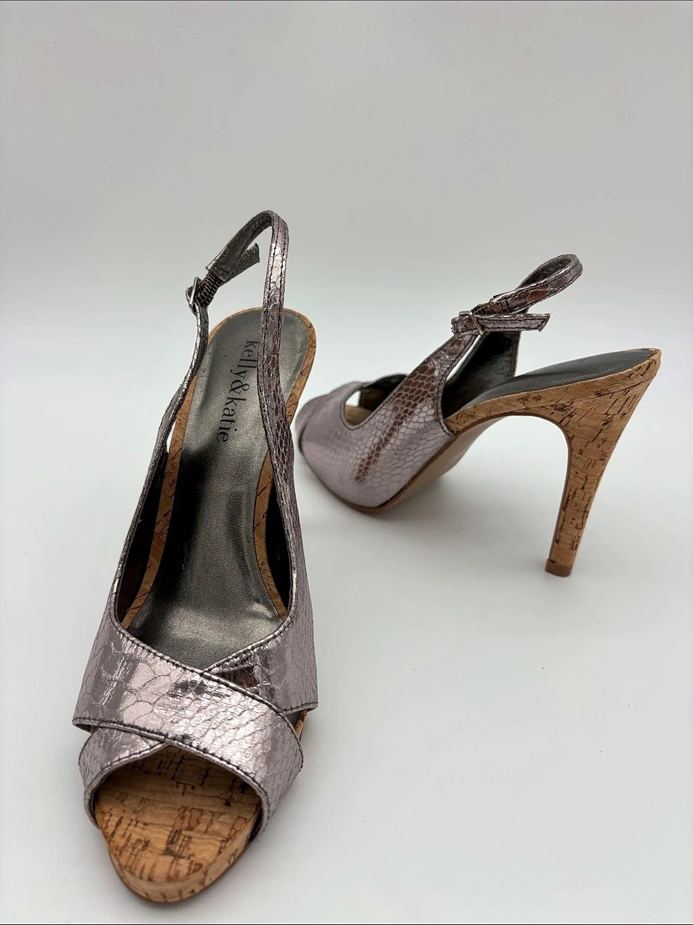 kelly&katie Women’s 6.5 Metallic Slingback Heels in Pink #786